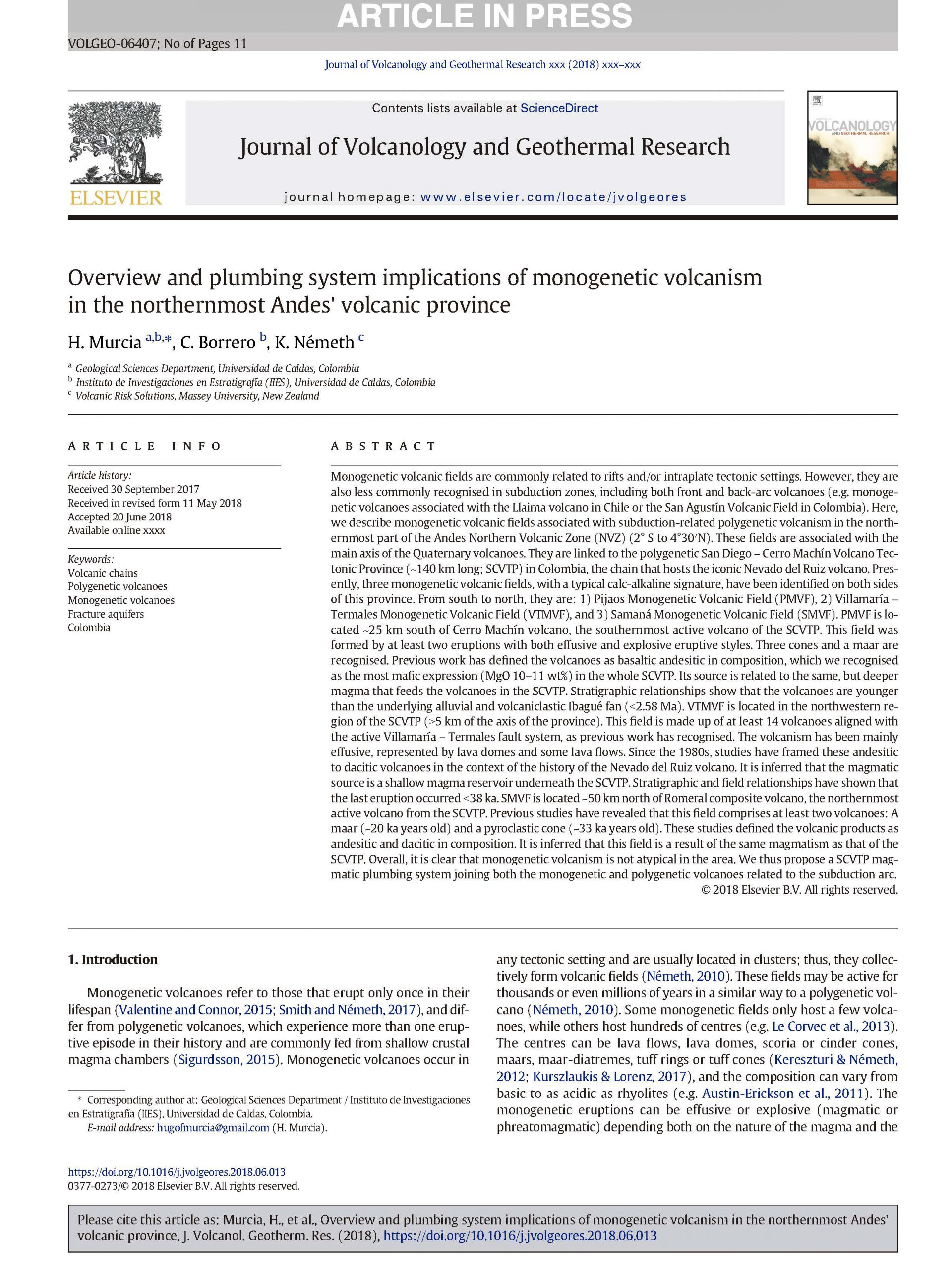 En este momento estás viendo Overview and plumbing system implications of monogenetic volcanism in the northernmost Andes’ volcanic province │ 2018