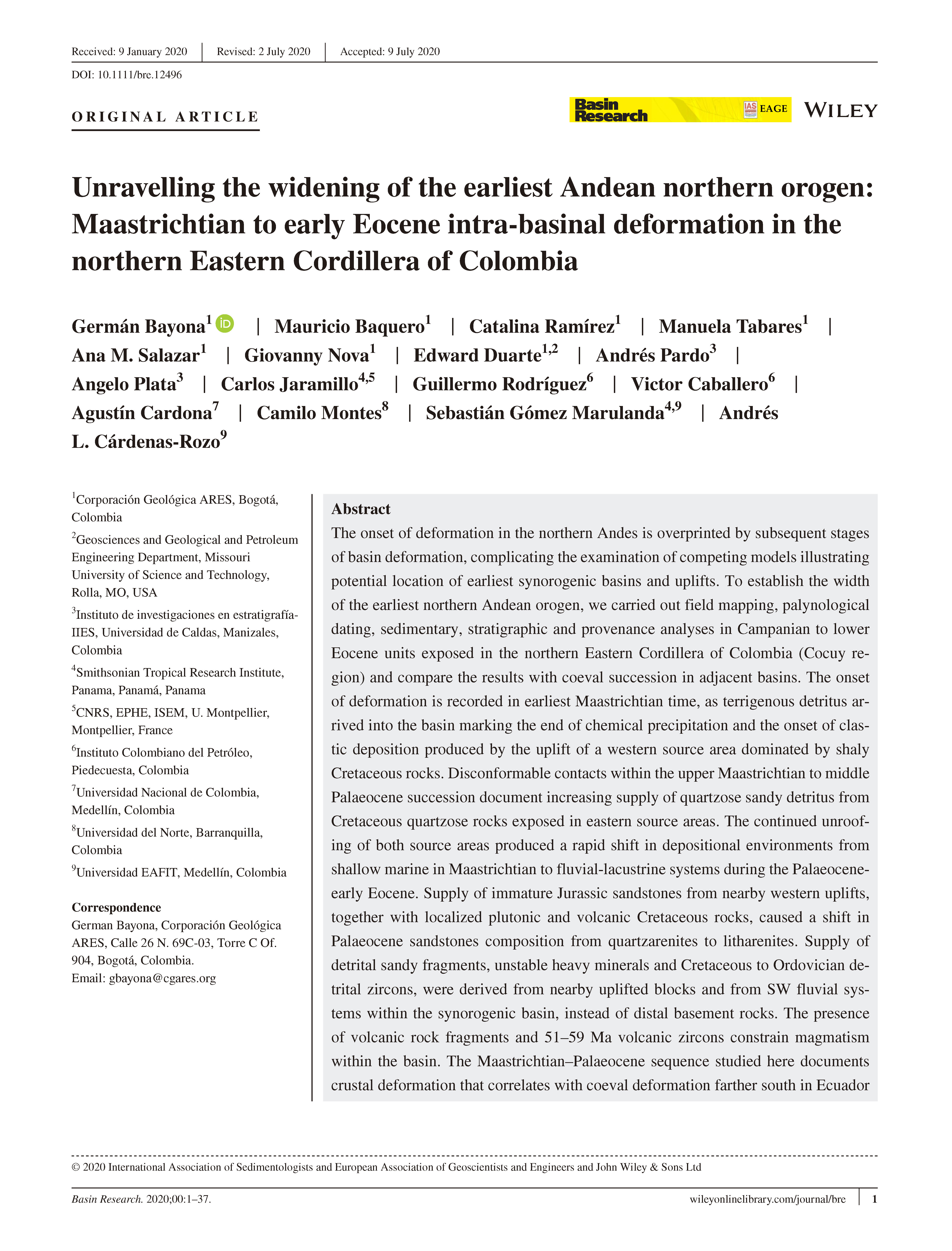 Lee mÃ¡s sobre el artÃ­culo Unravelling the widening of the earliest Andean northern orogen: Maastrichtian to early Eocene intra-basinal deformation in the northern Eastern Cordillera of Colombia â”‚ 2020